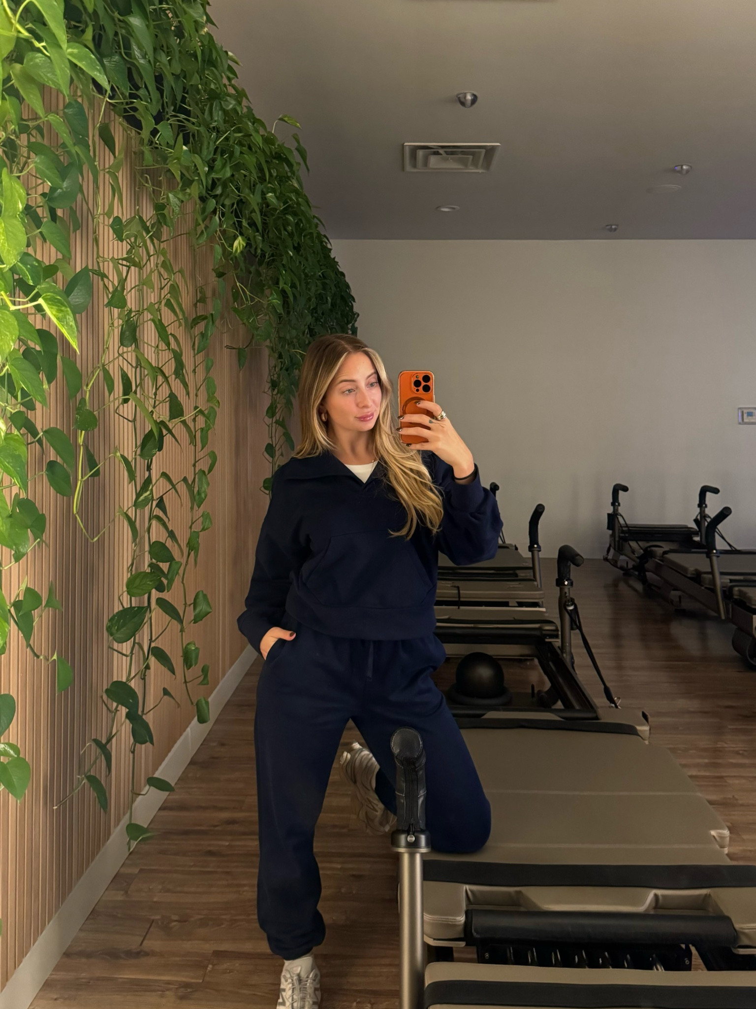 Better than skims!
Wearing the street smart pull over in navy in size XS and the on the go jogger in a size small. 
First BY order is 20% off! 