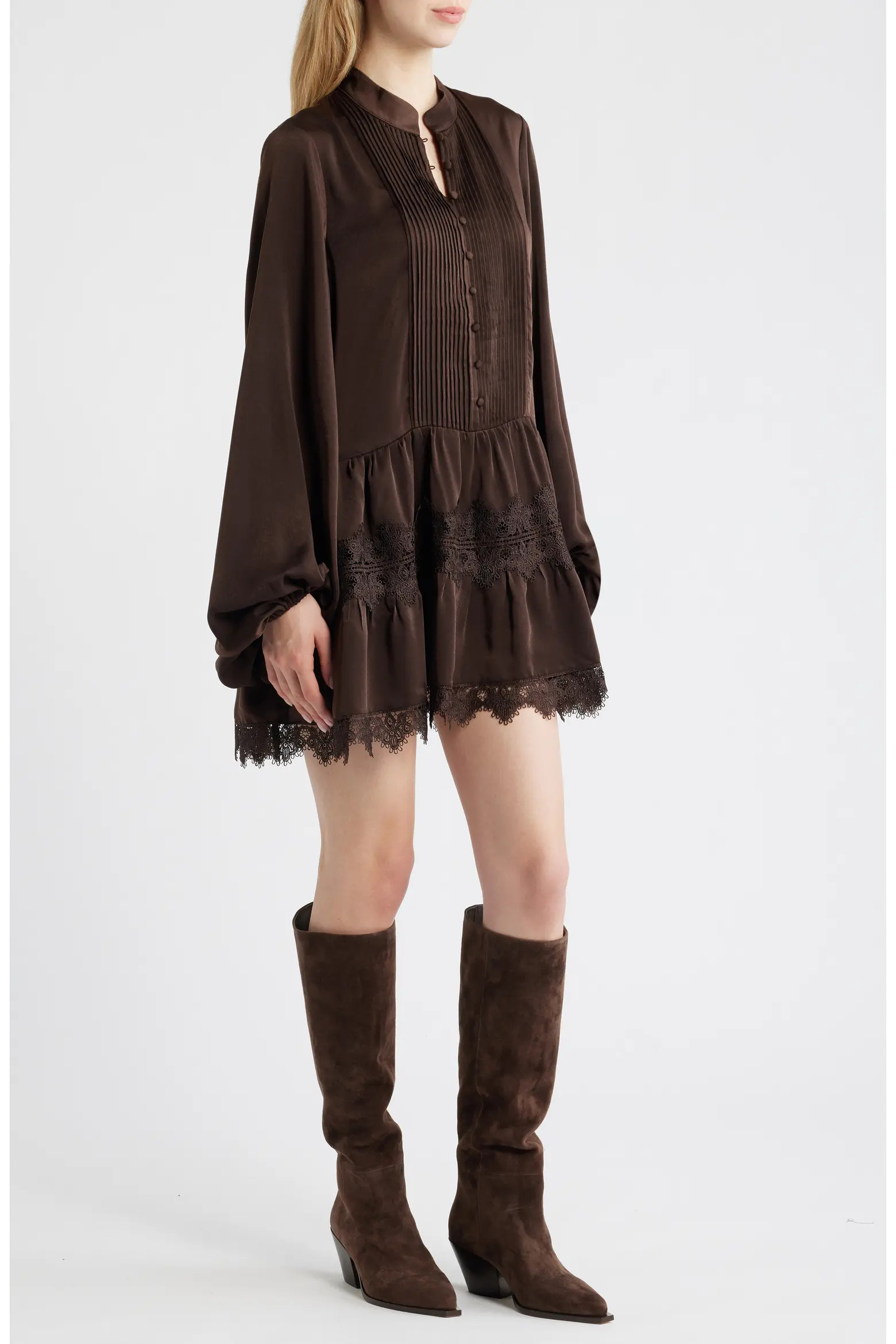 Bardot Antonia Lace Trim Long Sleeve Satin Minidress (Women) | Nordstrom | Nordstrom