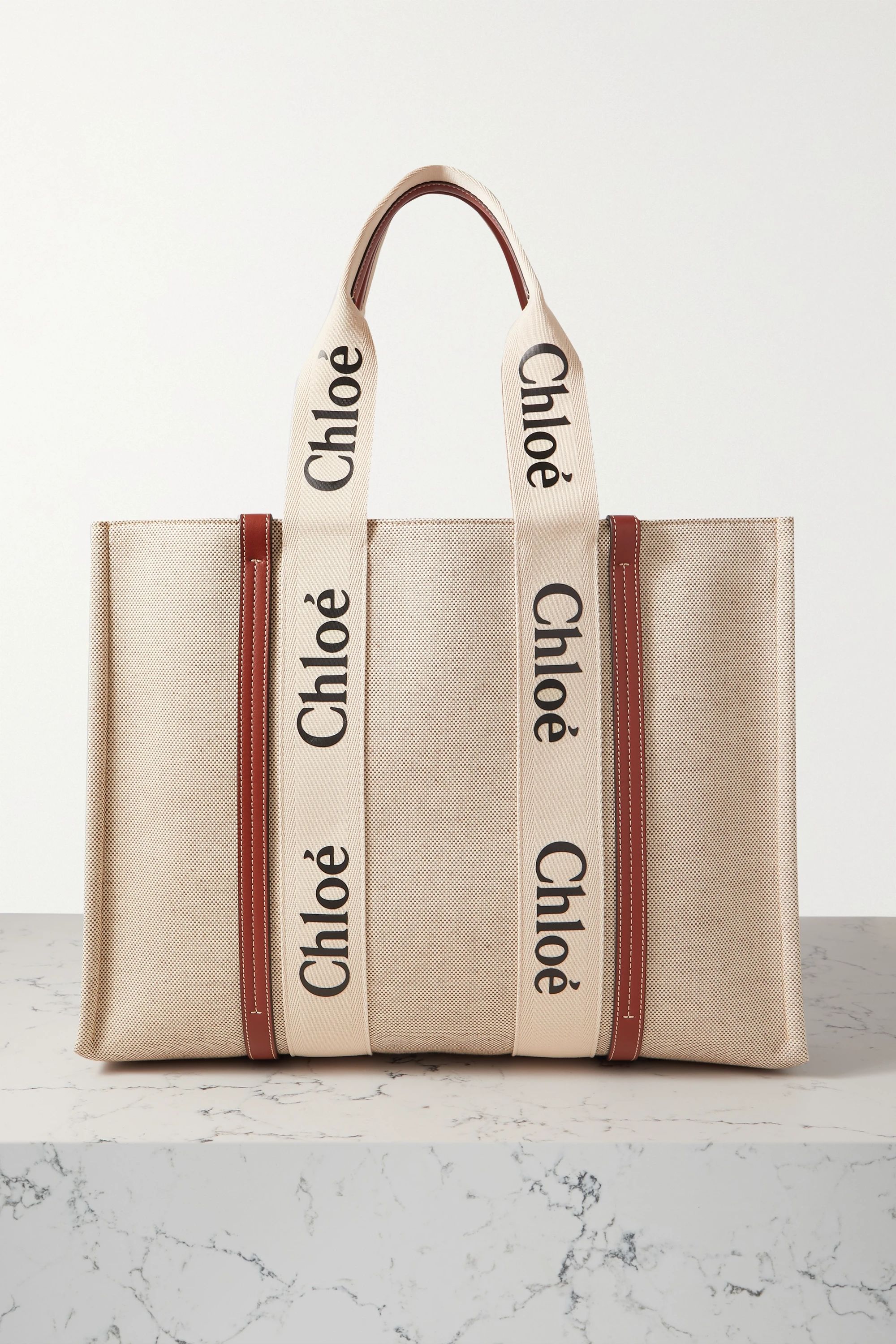 White Woody large leather-trimmed cotton-canvas tote | Chloé | NET-A-PORTER | NET-A-PORTER (UK & EU)