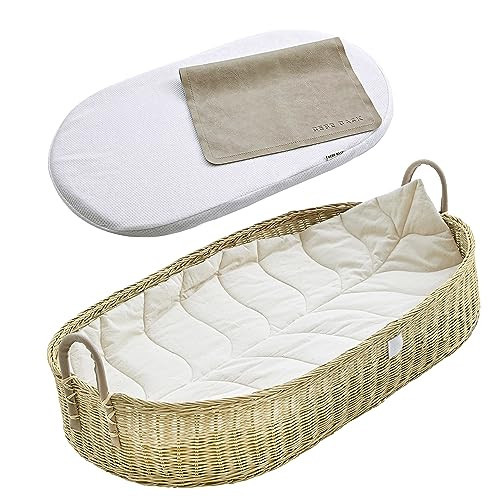 BEBE BASK Premium Baby Changing Basket - Artisan-Crafted Rattan with Extra High Sides - Wicker Changing Basket for Baby Dresser - All Accessories Included - Complete Set for Nursery (Rattan) | Amazon (US)