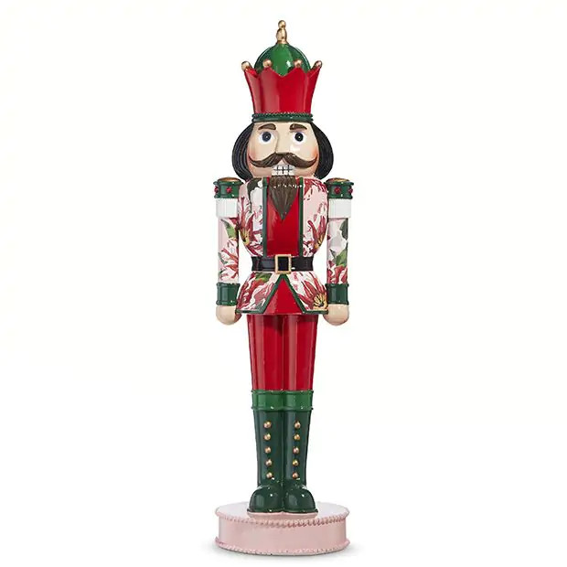 Poinsettia Print Holiday Nutcracker | Antique Farm House