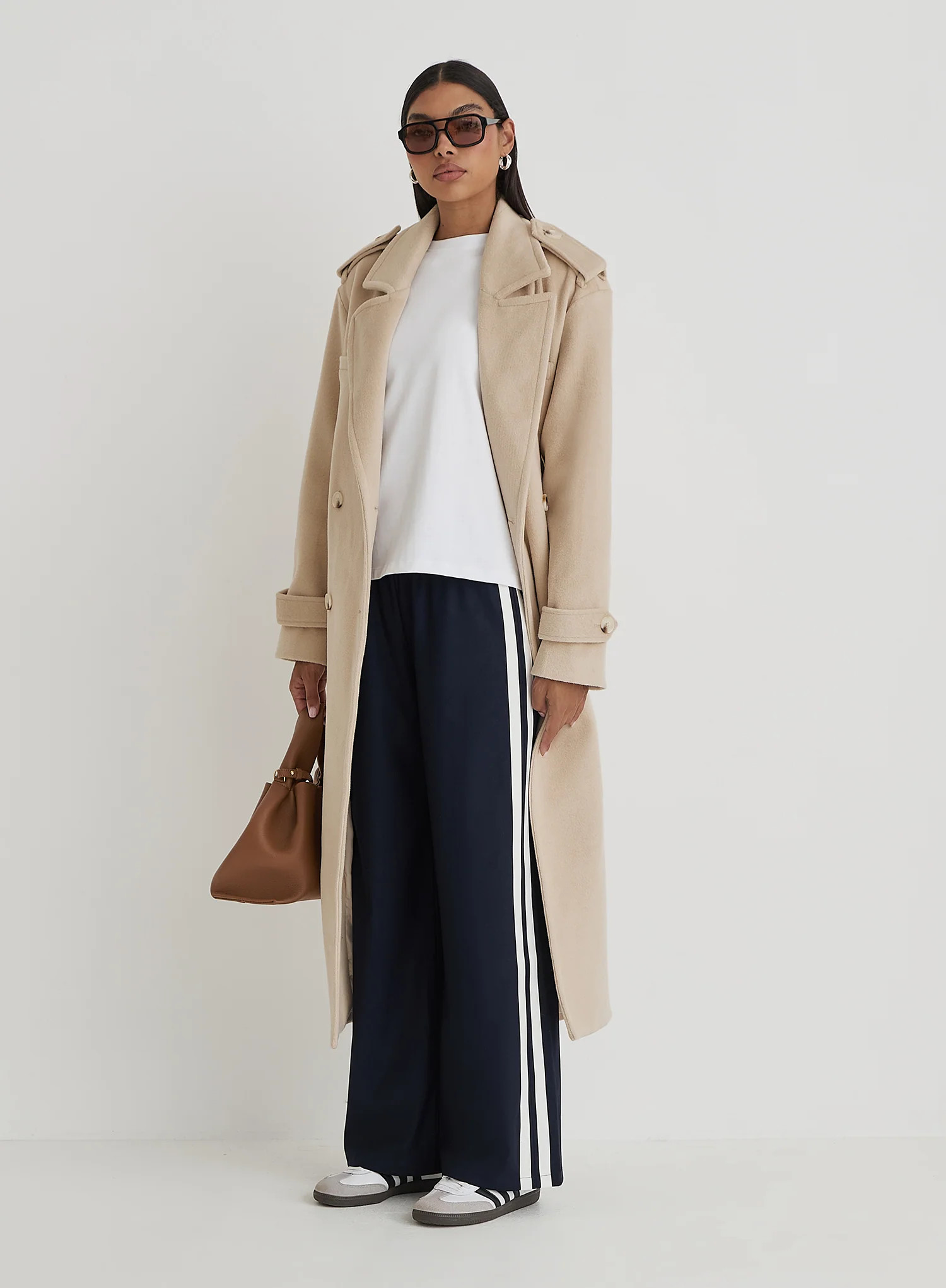 Navy Side Stripe Wide Leg Trouser- Tammy | 4th & Reckless