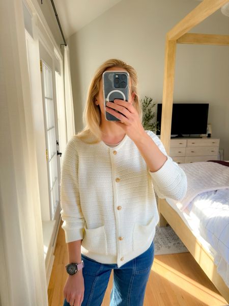 Love this amazon cardigan with gold buttons Outfit inspo ✨

Sweater. Holiday. Jeans. Holiday casual. Cardigan sweater. 

#LTKfindsunder100 #LTKCyberWeek #LTKsalealert