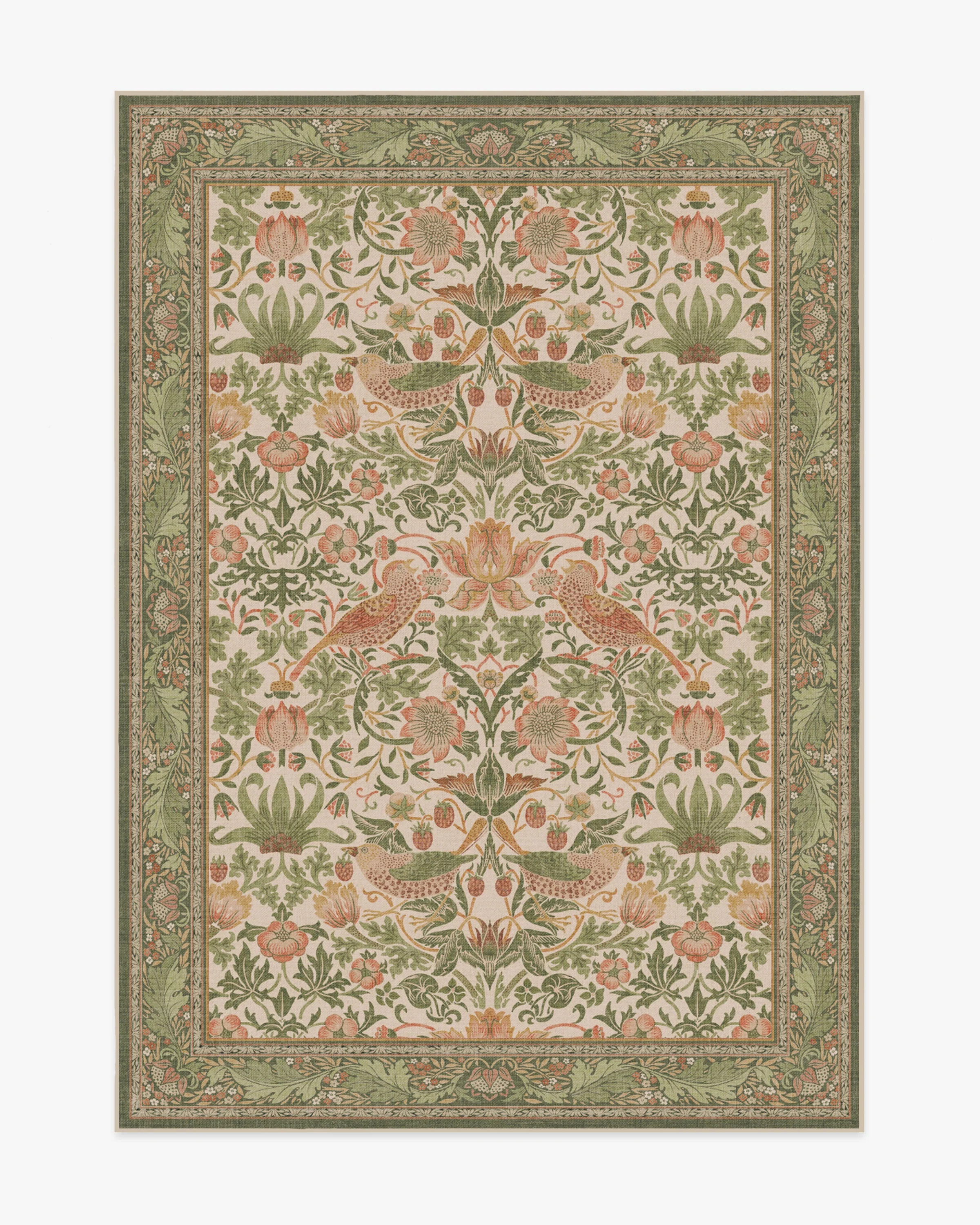 Morris & Co. Strawberry Thief Sage & Rose Rug | Ruggable | Ruggable