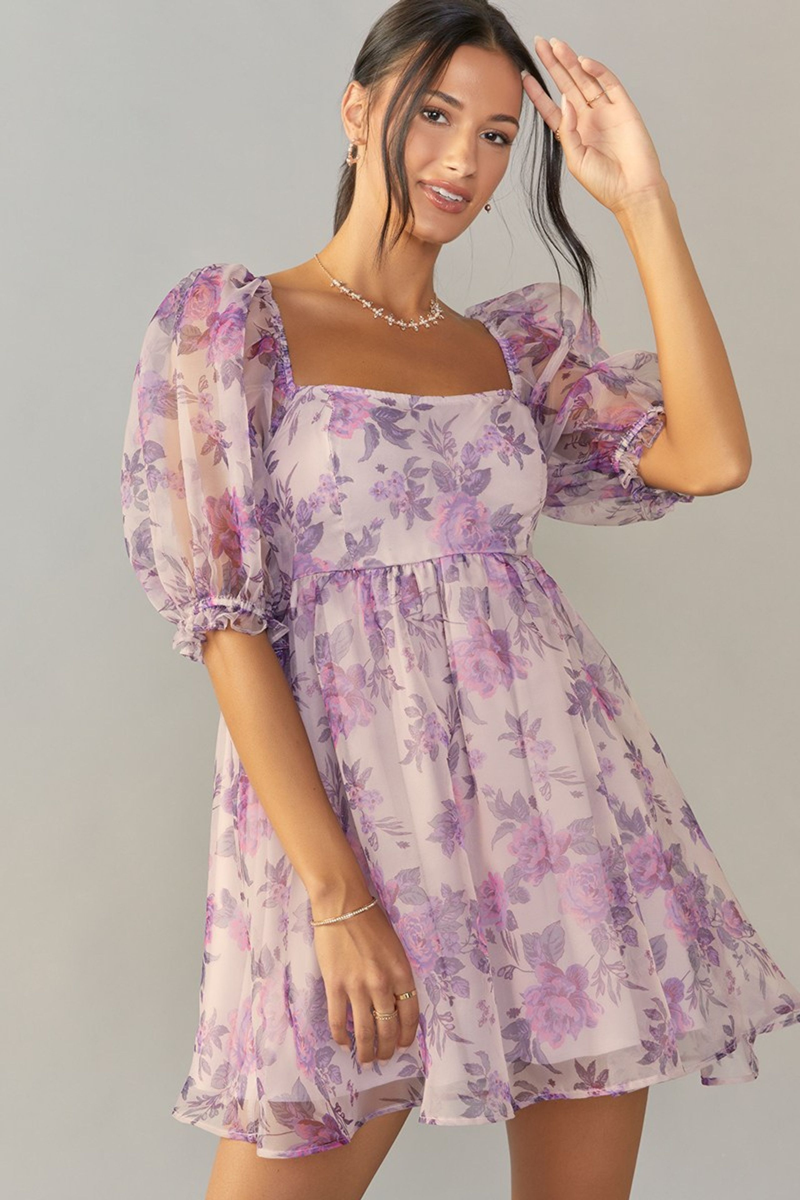 Penelope Floral Organza Babydoll Mini Dress | Francesca's
