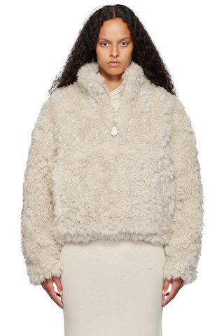 Off-White Fluffy Quarter Zip Faux-Fur Sweatshirt | SSENSE