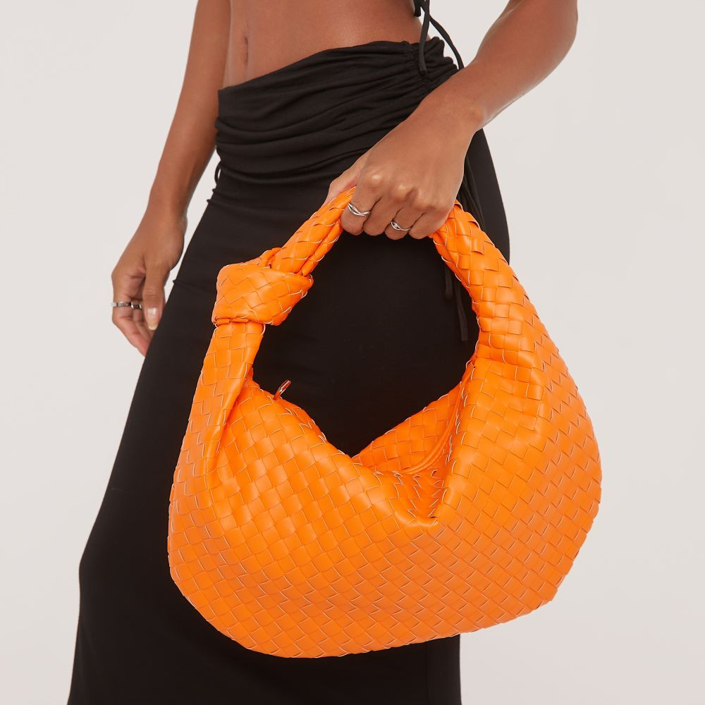 Loreen Woven Knotted Strap Detail Oversized Shoulder Bag In Orange Faux Leather | EGO Shoes (US & Canada)