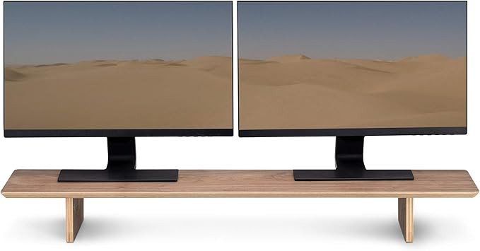 Navaris Dual Monitor Stand Riser - Real Wood Double Width Desk Shelf for Holding 2 Computer Scree... | Amazon (US)