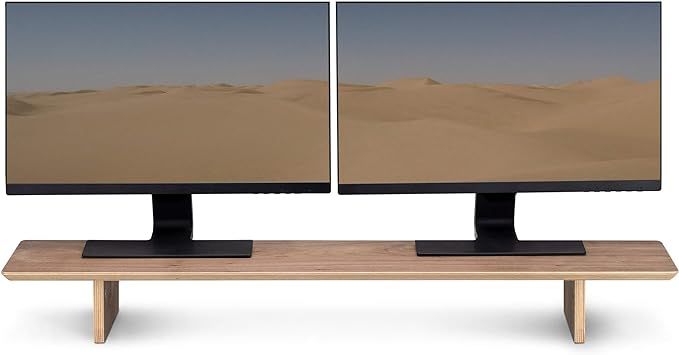 Navaris Dual Monitor Stand Riser - Real Wood Double Width Desk Shelf for Holding 2 Computer Scree... | Amazon (US)