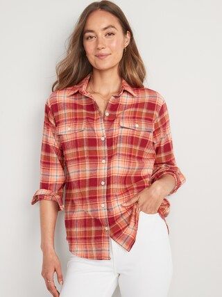 Long-Sleeve Plaid Flannel Boyfriend Tunic Shirt for Women | Old Navy (US)