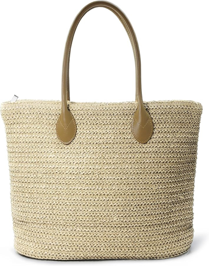 HOXIS Weekender Lightweight Synthetic Straw Shopper Tote Womens Shoulder Handbag | Amazon (US)