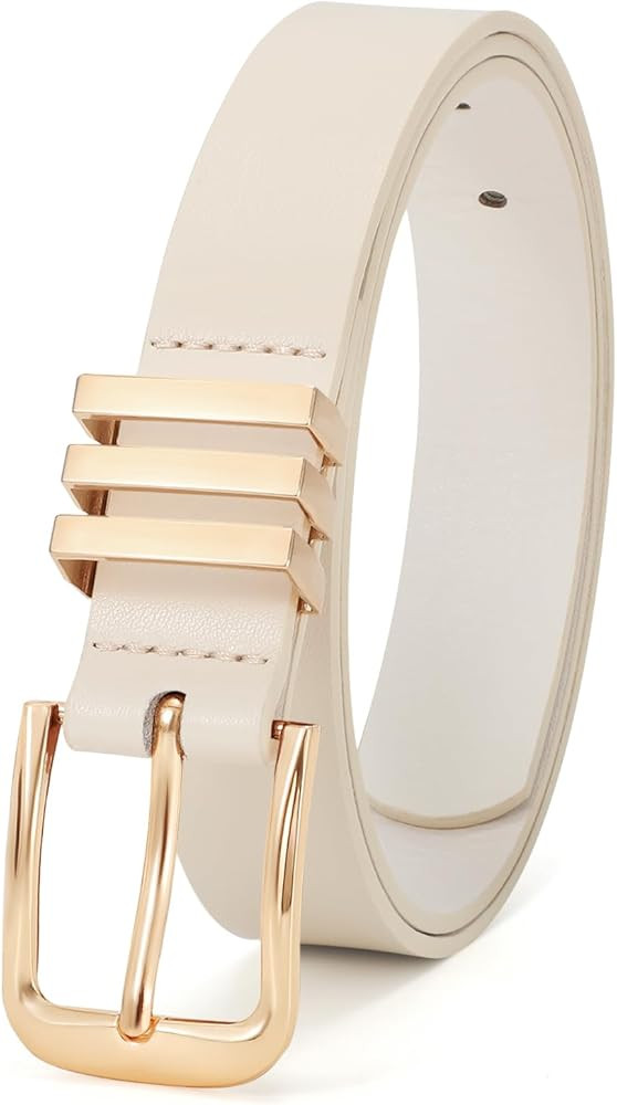 JASGOOD Women's Leather Belt Ladies Fashion Gold Buckle Belt for Jeans Pants Dress | Amazon (US)