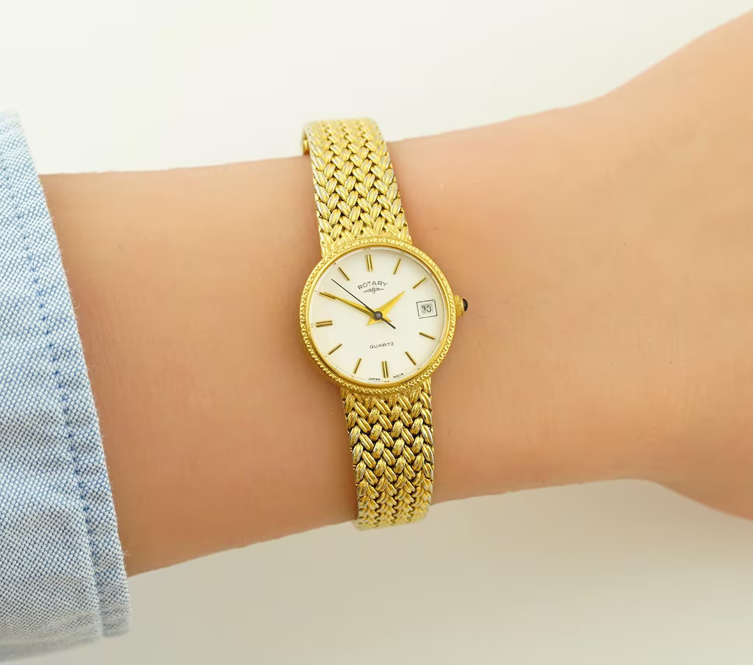 Vintage Rotary Womens Gold Watch in Original Box, With White Dial, Date Display in Round Case, an... | Etsy (US)