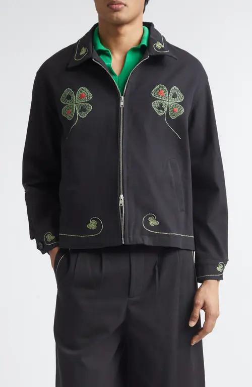 Bode Lucky Draw Embroidered Cotton Twill Jacket in Black at Nordstrom, Size Large | Nordstrom