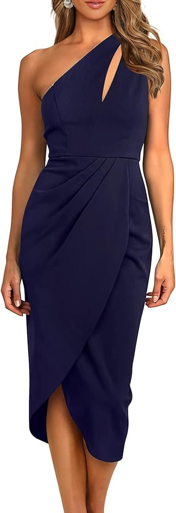 PRETTYGARDEN Women's One Shoulder Ruched Bodycon Dress 2024 Summer Cutout Slit Wrap Party Cocktai... | Amazon (US)