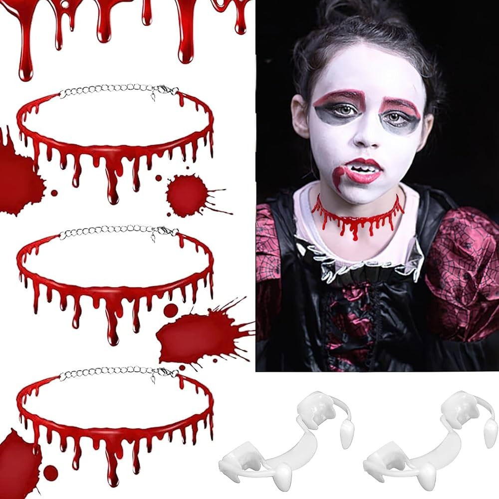 Halloween Scary Blood Drip Necklace Creepy Vampire Retractable Zombie Fangs Fake Teeth Braces for... | Amazon (US)