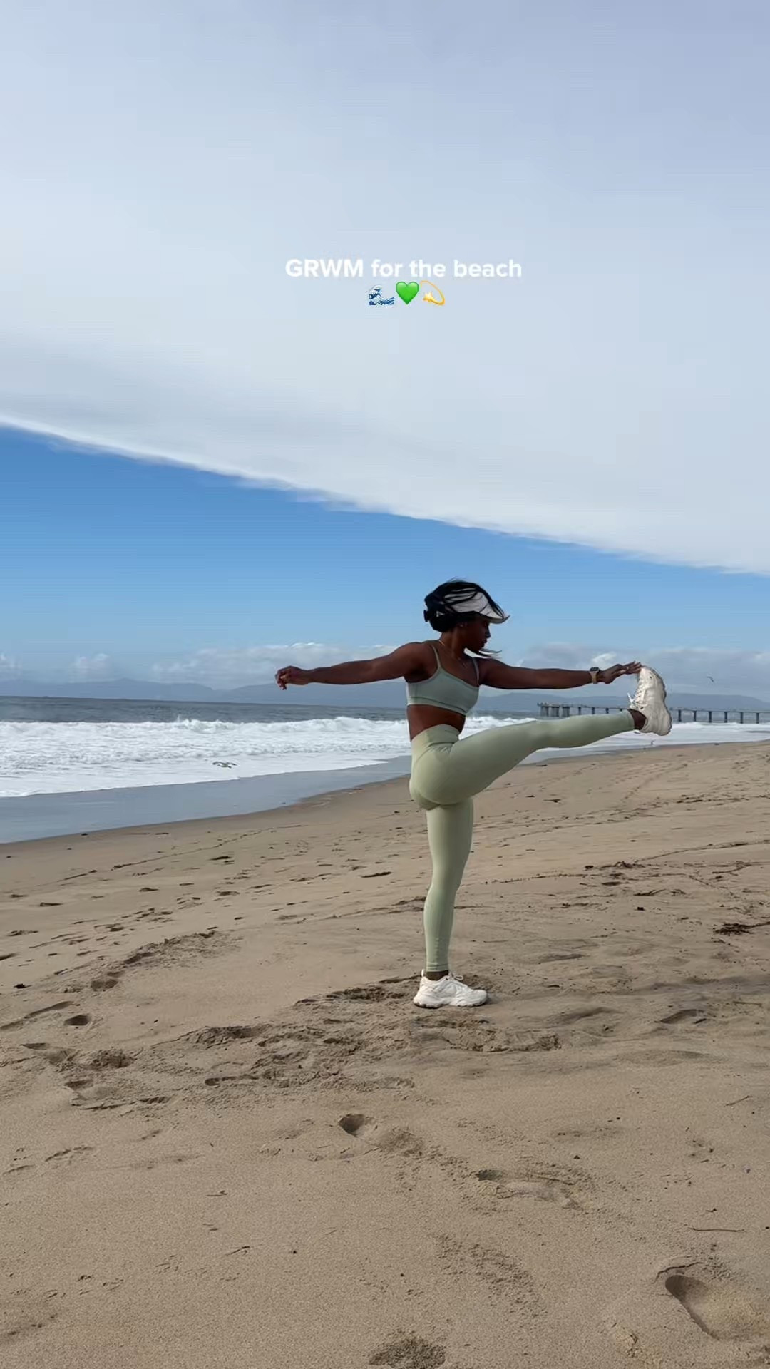 Taking our workout to the beach!! 🌊💚✨

Wearing a size XS small in vitality 
@shopvitality 

#LTKdayinmylife #LTKfitnessgoals #LTKActive