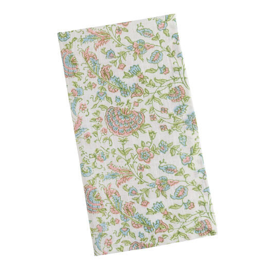 Pastel Pink and Blue Botanical Floral Block Print Napkin by World Market | World Market