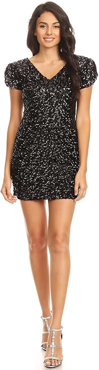 Anna-Kaci Womens Sexy Short Sleeve Sequin Bodycon Mini Cocktail Party Club Dress | Amazon (US)
