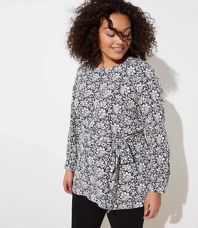 LOFT Plus Floral Tie Waist Blouse | LOFT