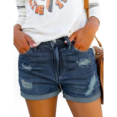 ONLYSHE Hot Pants for Women Denim Jean Shorts Distressed Cuffed Folded Casual Deep Blue XXL | Walmart (US)