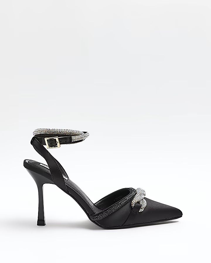 Black diamante heeled court shoes | River Island (UK & IE)