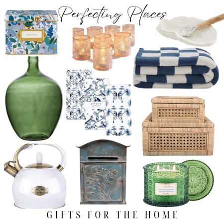 Gifts for the home for those who love to decorate. Gift guide with home decor, cozy throw blanket, green glass vase, tea kettle, kitchen items, rattan boxes, scented Christmas candle

#LTKHoliday #LTKGiftGuide #LTKhome