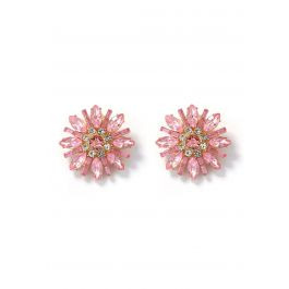 Full Rhinestones Sunflower Earrings in Pink | Chicwish