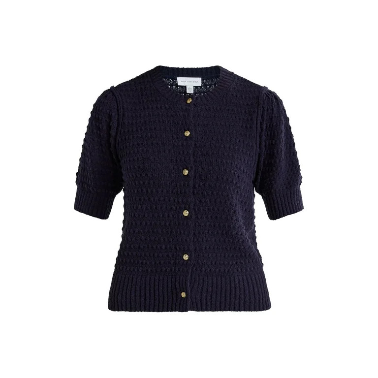 Free Assembly Women’s Textured Cardigan Sweater with Short Puff Sleeves, Lightweight, Sizes XS-... | Walmart (US)