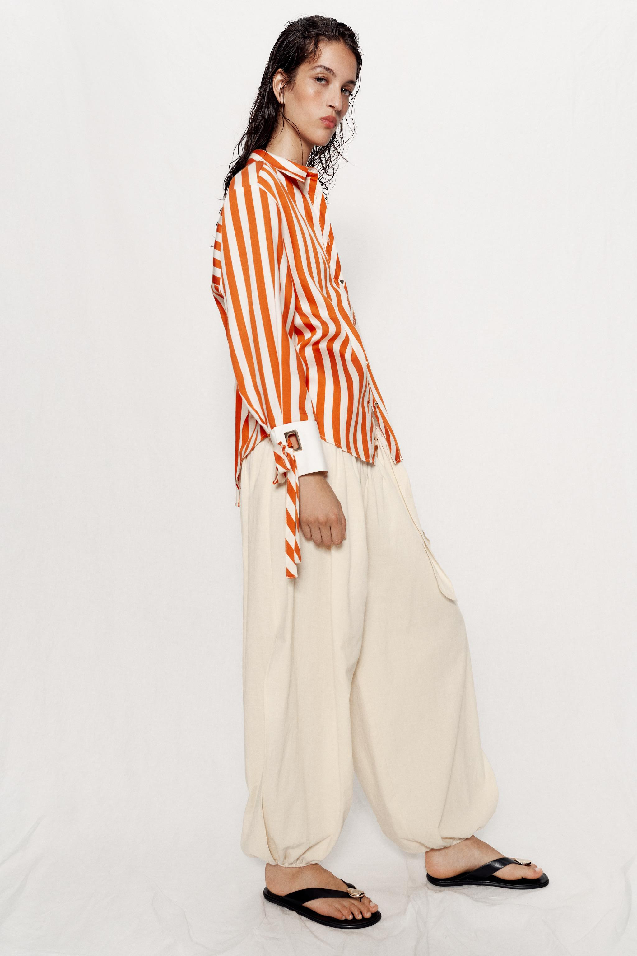 BOW TRIM STRIPED SHIRT | Zara US
