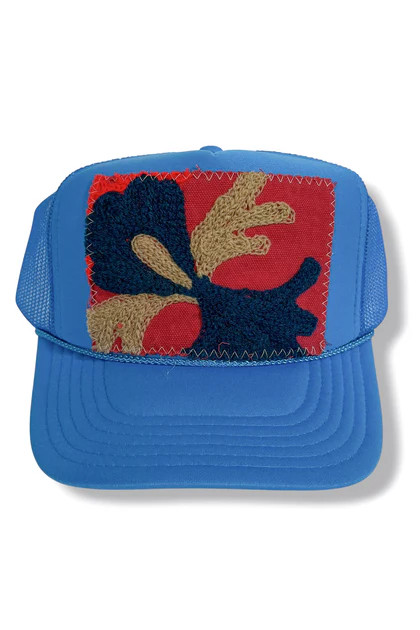 Suzani Neon Blue Kilim Patch Trucker Hat 10 | The Willow Tree