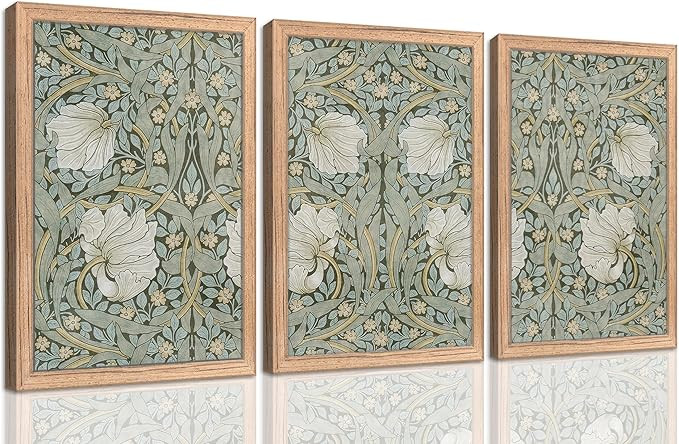 3Pcs Framed Abstract Floral Canvas Wall Art Vintge Green Flower Painting Picture Wall Decor Retro... | Amazon (US)
