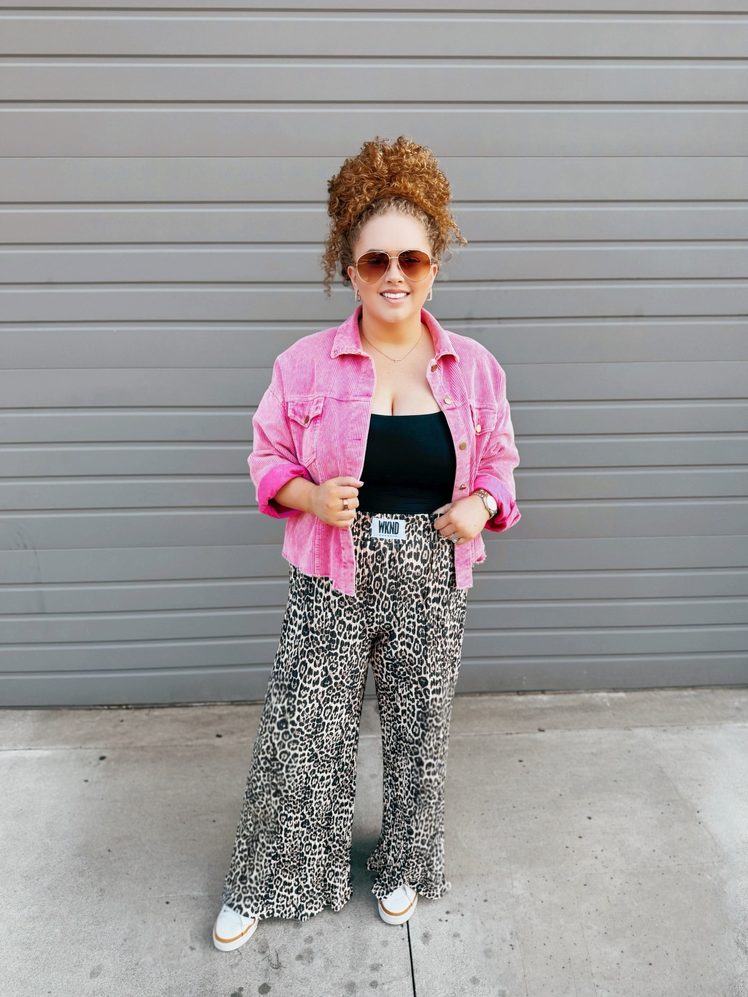 🐆 fall statement vibes 🐆 these leopard pants are the perfect mix of bold + cozy 🥰 statement pants | wknd chasers leopard pants | leopard pants | leopard pants outfit | fall travel outfit | nike sneakers | fall sneakers | neutral sneakers | white sneakers | amazon black tank top | pink jacket | Amazon pink jacket | dopamine dressing | amazon fashion | amazon finds | amazon look | amazon outfit | fall outfit | fall look | fall fashion | fall finds | fall outfit inspo | fall fashion inspo | fall 2025 | fall trip | fall vacation | sunglasses | amazon sunglasses 

#LTKSaleAlert #LTKStyleTip #LTKMidsize