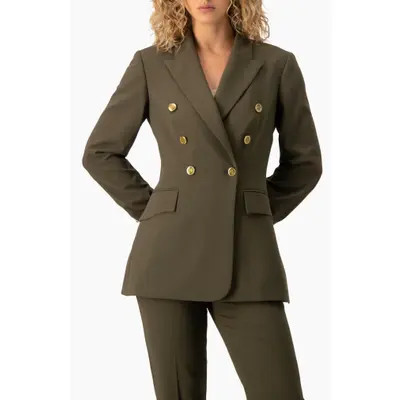 IVONNE Power Double-Breasted Long-Sleeve Tailored Blazer in Olive Green at Nordstrom, Size 6 | Nordstrom