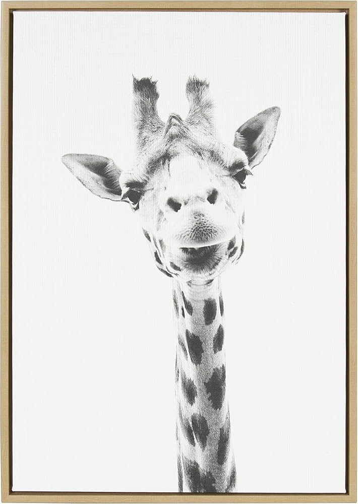 Kate and Laurel Sylvie Giraffe Animal Print Black and White Portrait Framed Canvas Wall Art by Si... | Amazon (US)