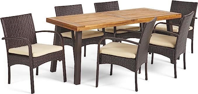 Christopher Knight Home 298896 Sebastian 7 Piece Wicker and Wood Outdoor Dining Set | Perfect for... | Amazon (US)