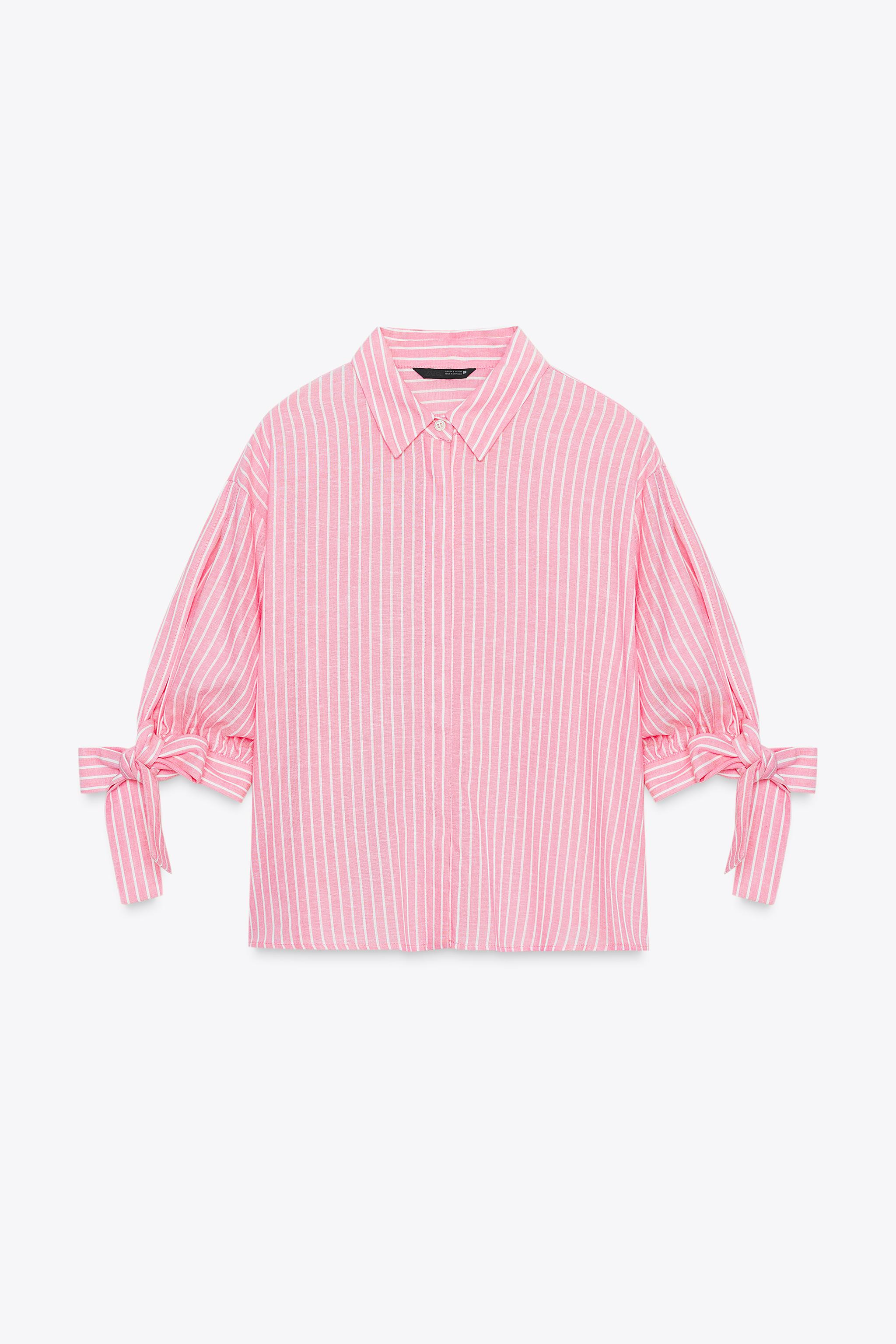 GESTREIFTES HEMD MIT SCHLEIFEN UND LEINEN | Zara DE