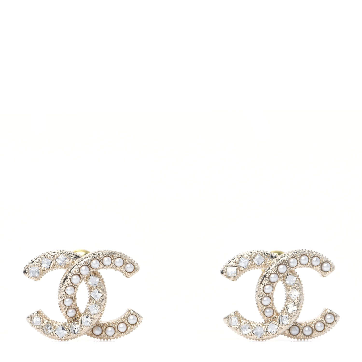 Crystal Pearl CC Earrings Gold | Fashionphile