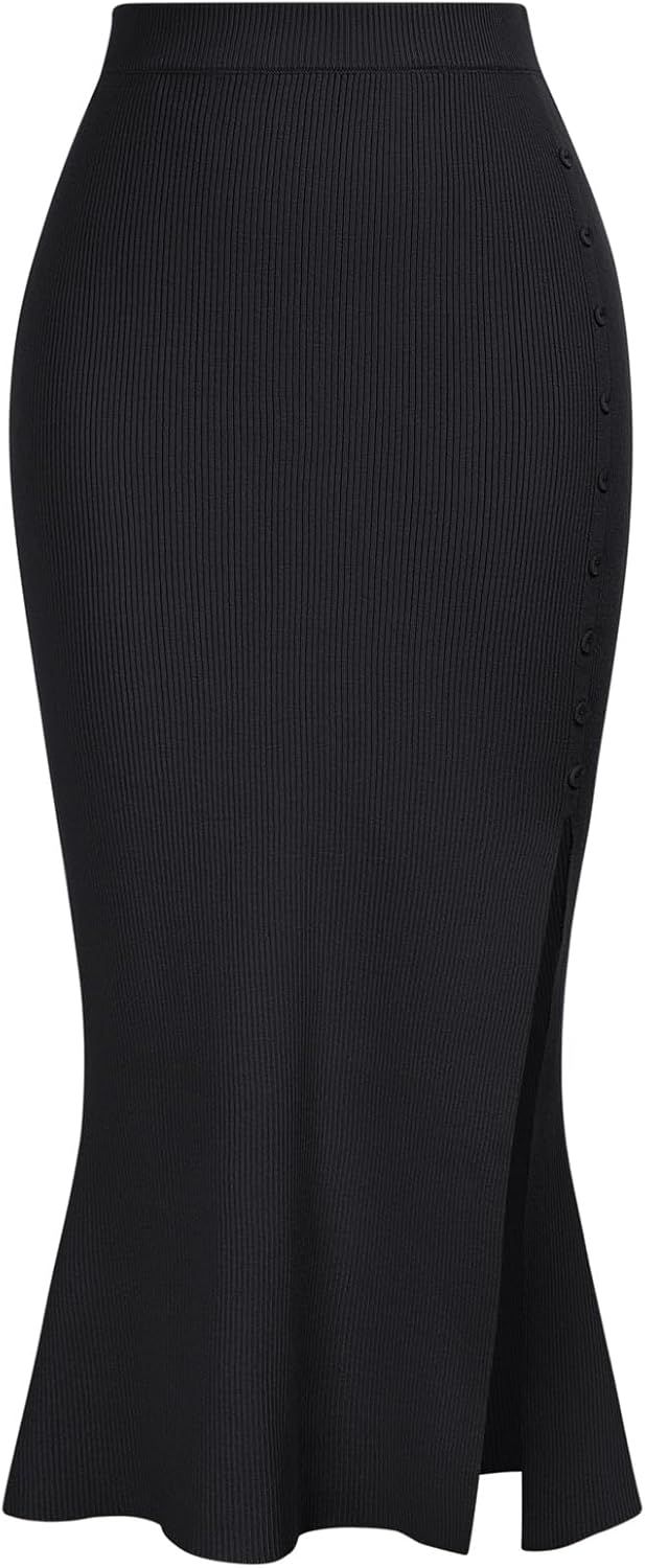 Kate Kasin Women's Skirts 2023 Ribbed Elastic High Waisted Long Stretchy Bodycon Pencil Midi Skir... | Amazon (US)