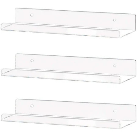Clear Acrylic Shelf 15 Invisible Floating Wall Ledge Bookshelf Kids Book Display Shelves Wall Mounte | Walmart (US)
