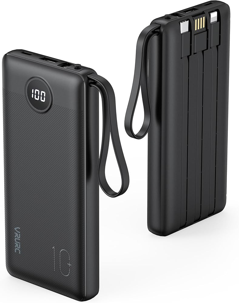 VRURC Portable Charger with Built in Cables, 10000mAh Slim USB C Power Bank,5 Output 2 Input LED ... | Amazon (US)