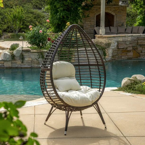 Melton Teardrop Wicker Lounge Chair with Cushion, Multibrown and Beige | Walmart (US)