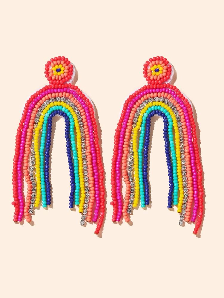 Beaded Rainbow Tassel Drop Earrings | SHEIN