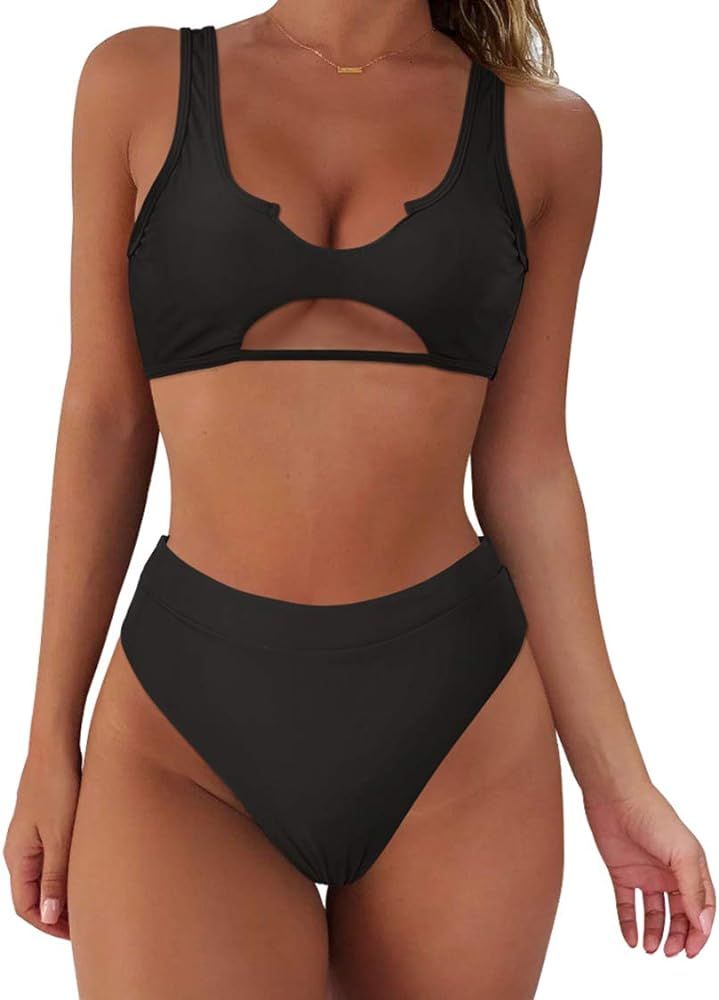 SUUKSESS Women Cutout Bikini Sets Push Up High Waisted Swimsuits 2 Piece | Amazon (US)