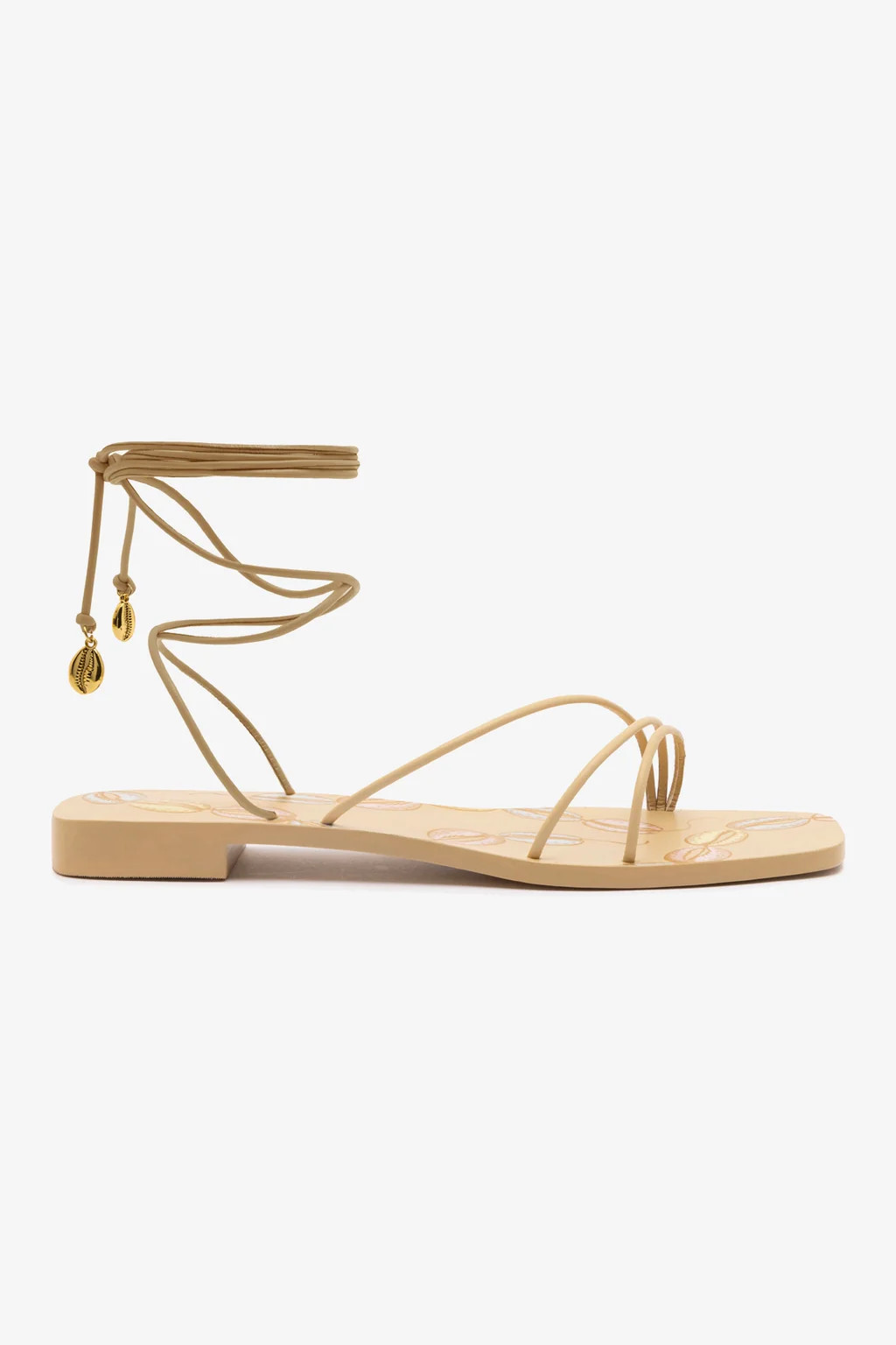 Nadia Flat Sandal In Beige Leather | Larroude