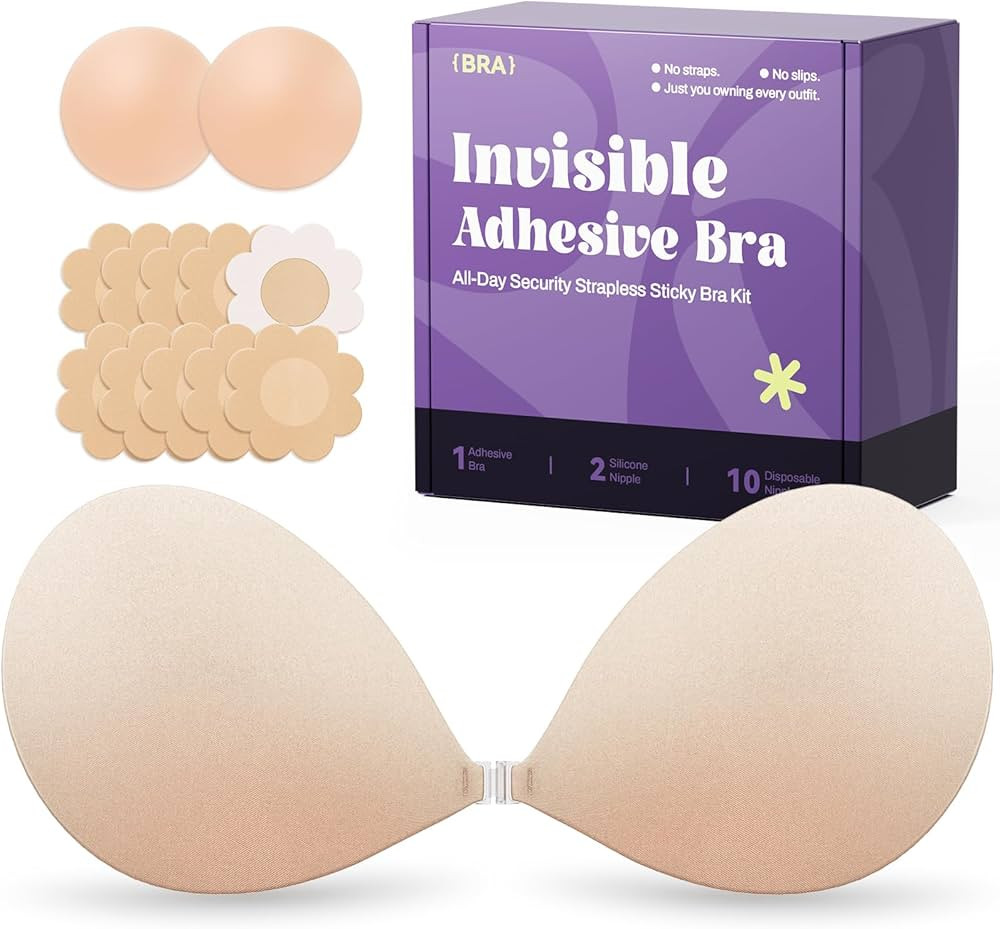 Invisible Strapless Sticky Bra Push up for Women, Ultra Adhesive Bra for Backless Dress, Cleavage... | Amazon (US)