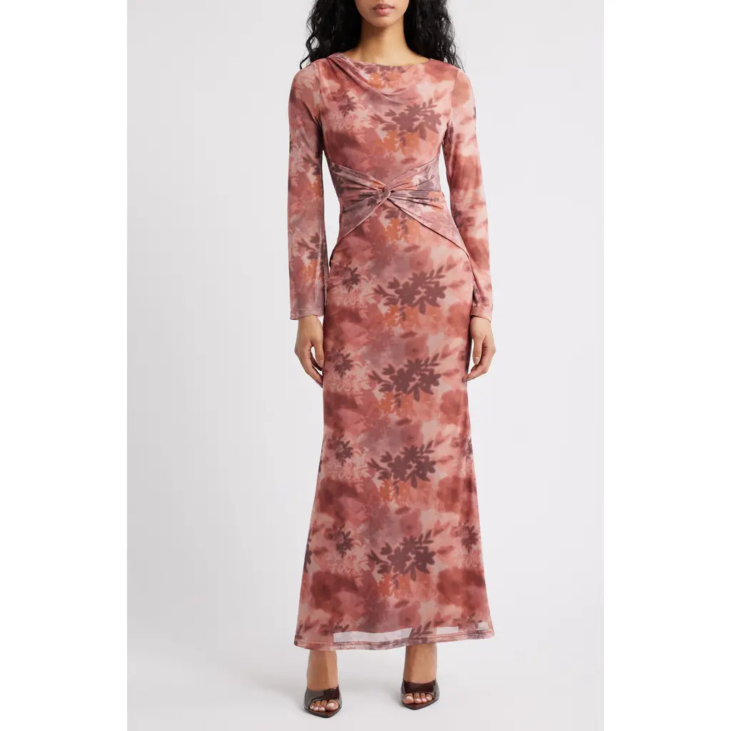 Petal & Pup Nash Long Sleeve Body-Con Dress in Blurred Botanics at Nordstrom, Size Large | Nordstrom