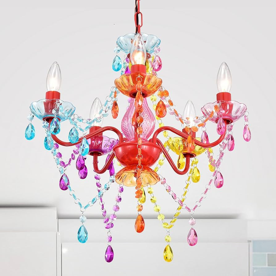 Colorful Small Crystal Chandelier for Girls Bedroom, 5-Light Acrylic Chandelier Lighting Fixture,... | Amazon (US)