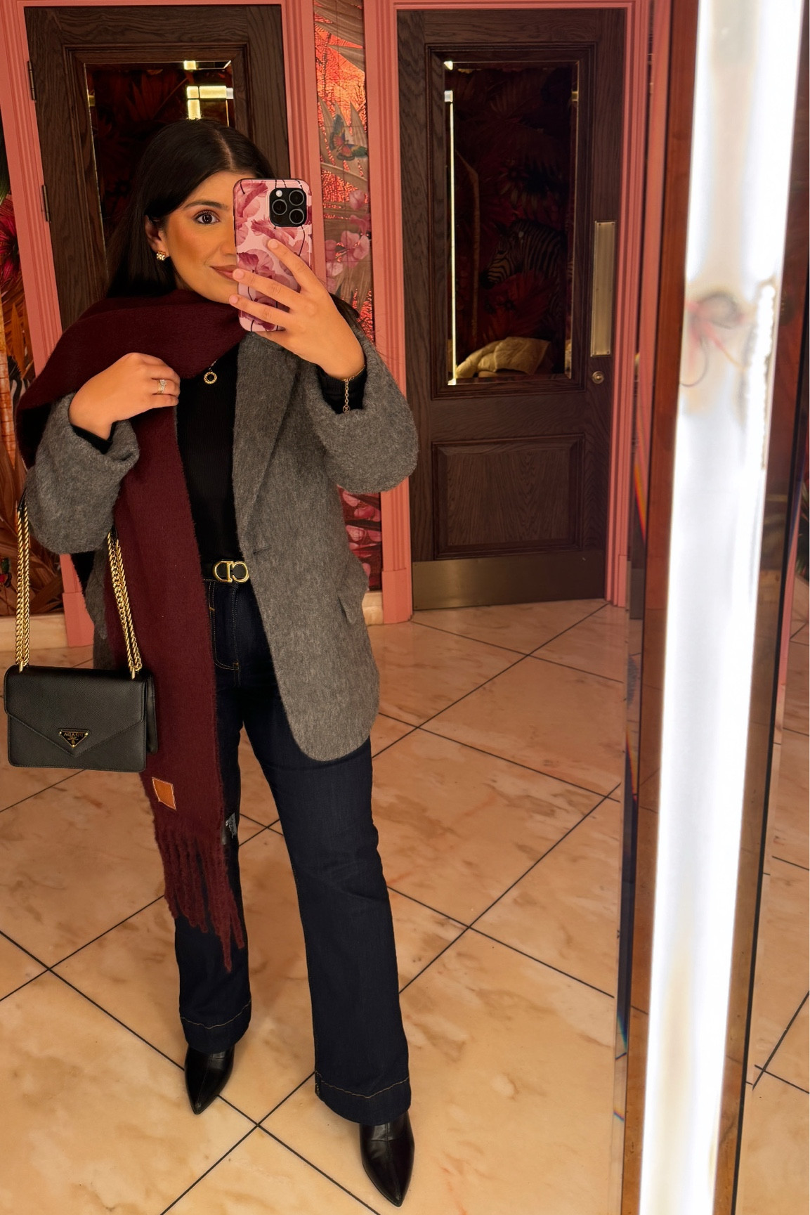 grey wool blazer, flare boot cute jeans, petite jeans, black heeled boots, burgundy scarf 

- 10L28 jeans 

#LTKgrwm #LTKshoes #LTKwinter