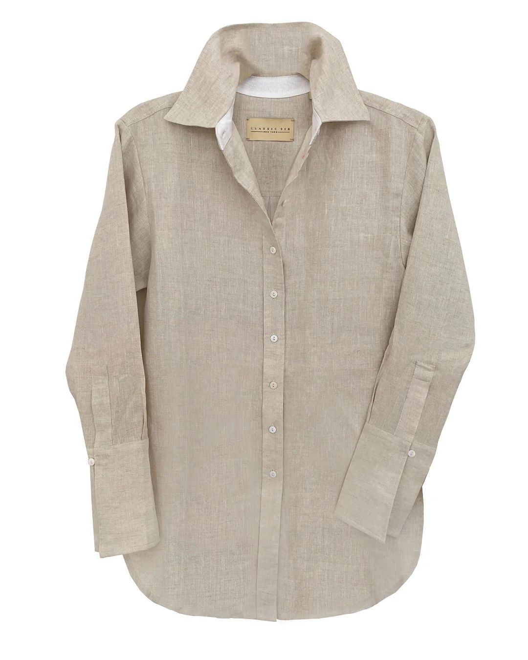 Donna Button-Down Shirt in Oatmeal Linen | Classic Six